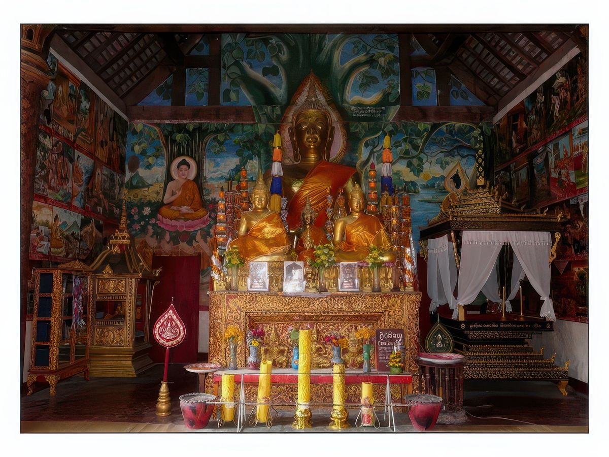 A l'intérieur du Vat Aham les murs sont recouverts de fresques représentant la vie de Bouddha.