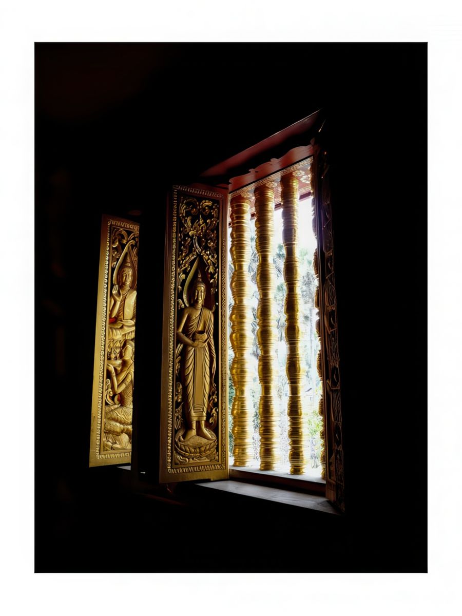 Le soleil qui passe à travers les fenêtres fait briller les dorures.