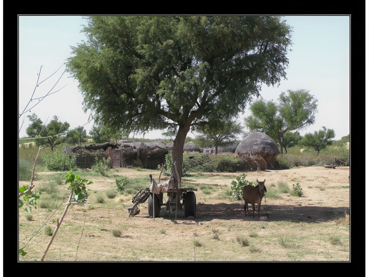 Sur la route, un village.
