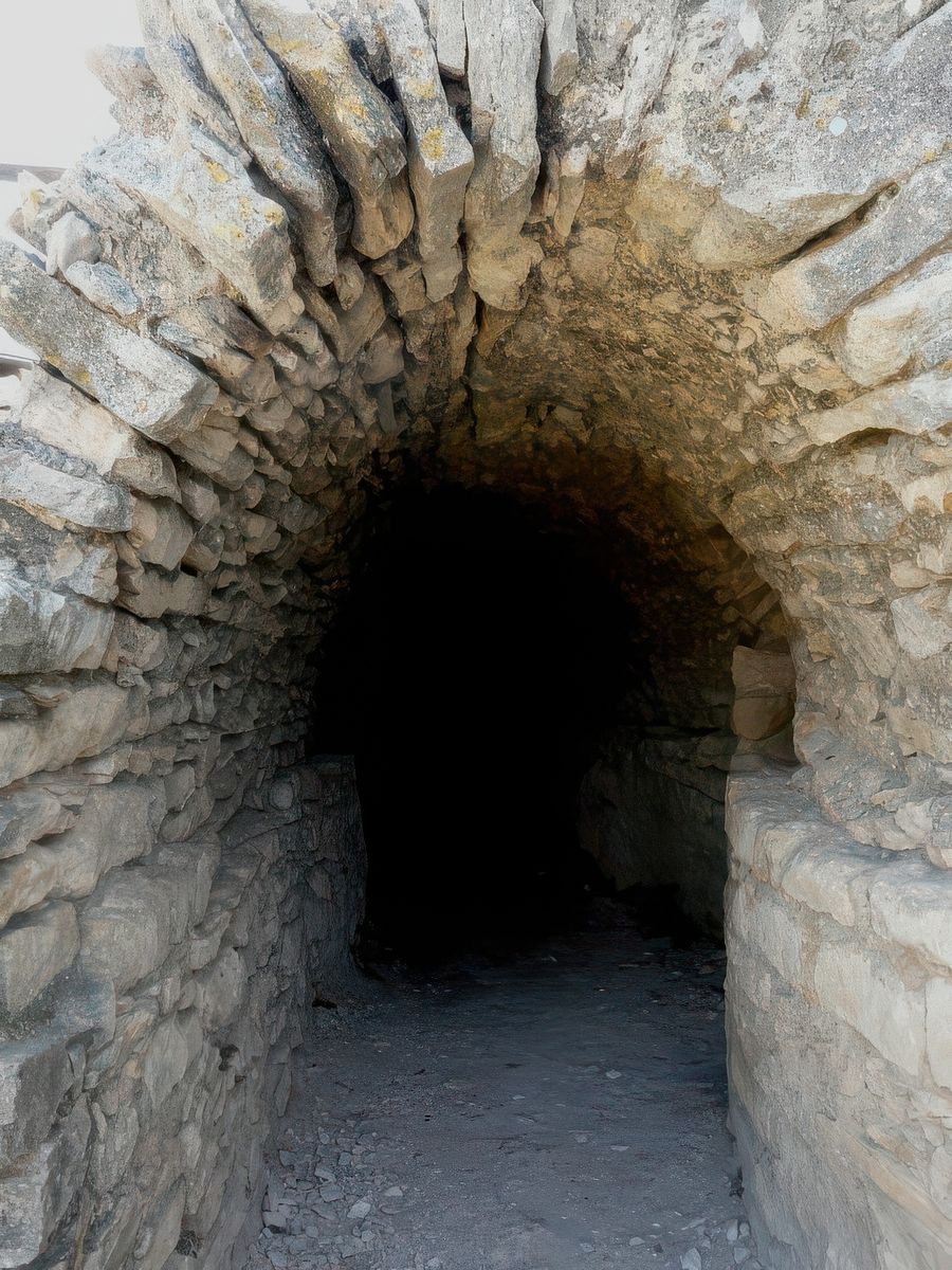 Etroit couloir (gaine) conduisant au moineau (défense avancée de la douve sèche).
