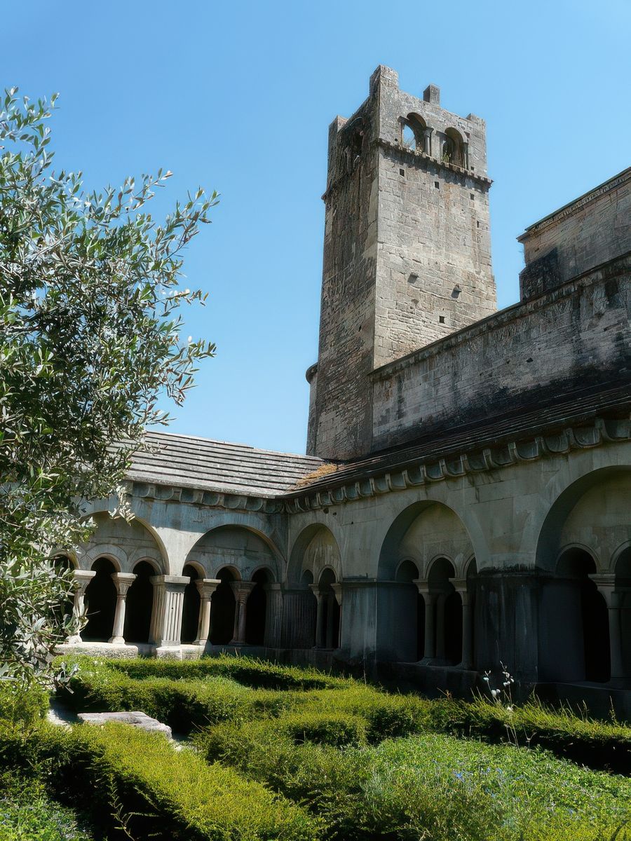 Sobre, aux lignes pures, le cloître de la cathédrale Notre-Dame de Nazareth possède des proportions harmonieuses.