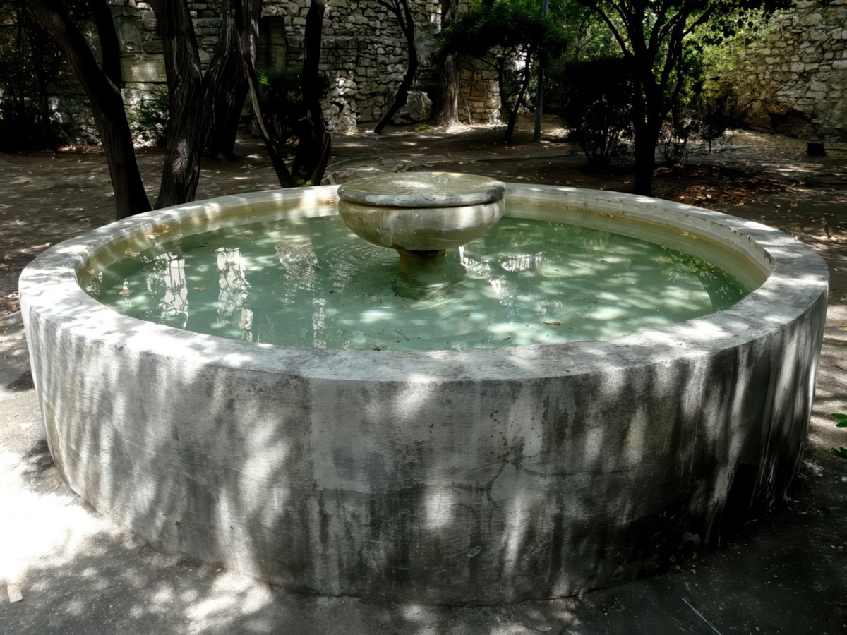 Fontaine dans un petit square.