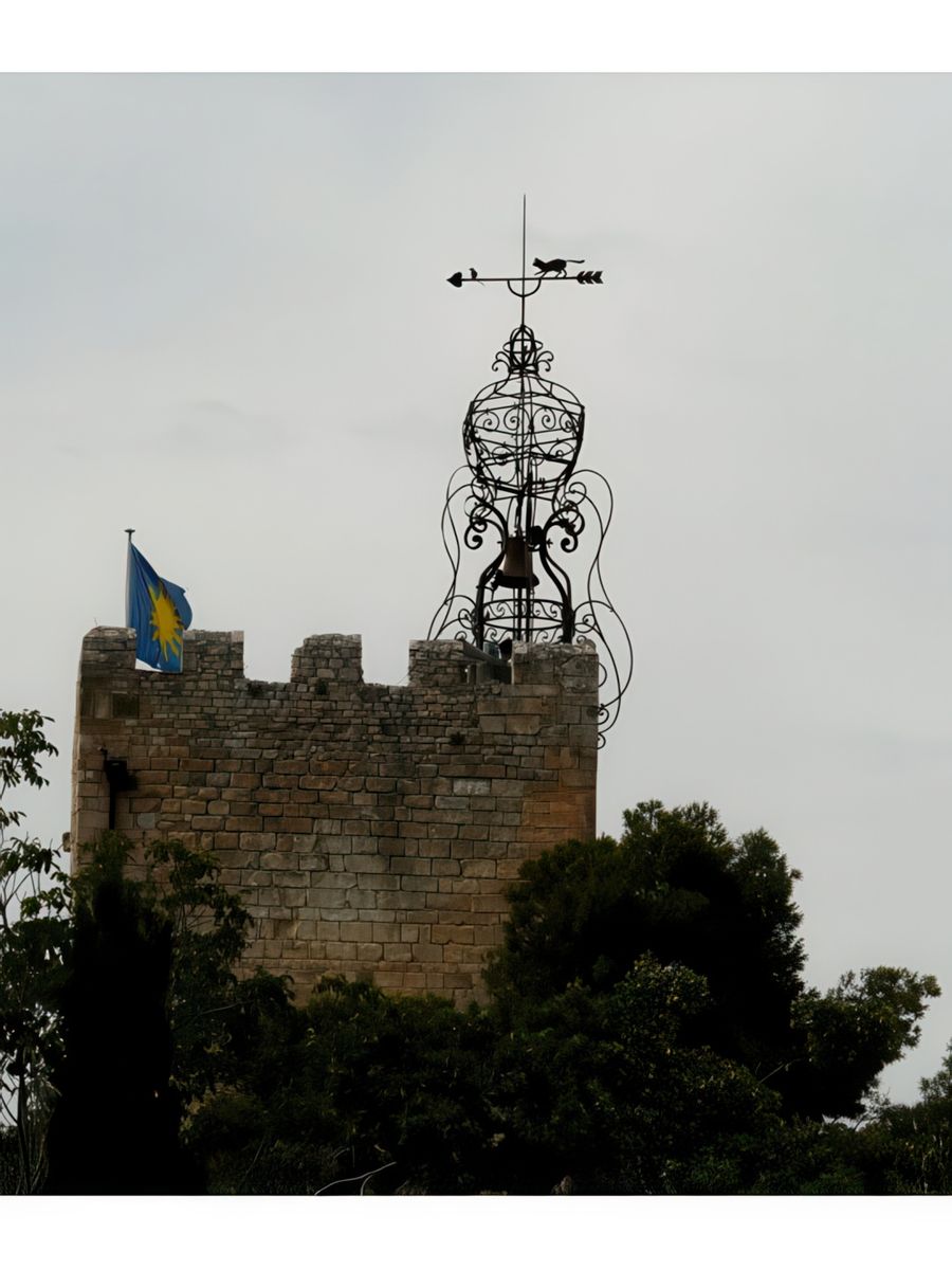 Jolie girouette sur la Tour de l’Horloge. Ce château, érigé par les Comtes de Toulouse, est cité en 1253 dans leur "Livre Rouge", aujourd’hui conservé à la bibliothèque de Carpentras. Quand les tours tombèrent en ruine, le donjon fut transformé en prison. Si aujourd’hui, les fastes du palais n’existent plus, il reste néanmoins, du haut de la tour, une sublime vue sur Pernes et toute la plaine qui mérite largement d’en faire l’ascension