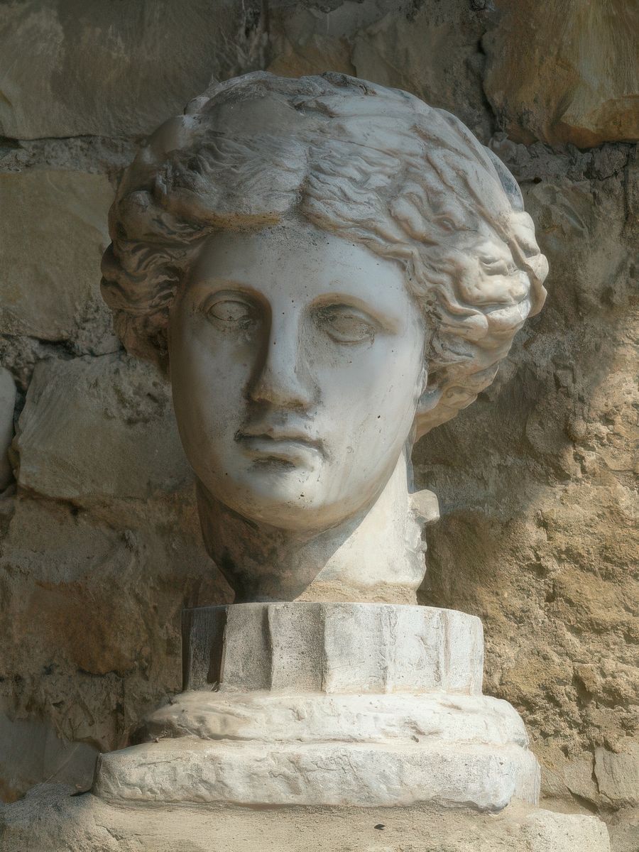 Moulage de la tête de l'Apollon Lauré retrouvé sur le site. L'original est au musée archéologique.