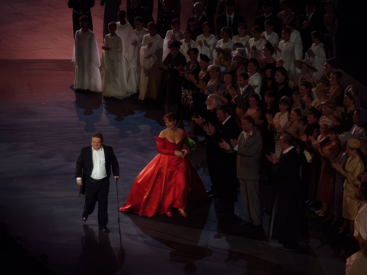 Catherine Naglestad dans le rôle de Tosca et le chef d'orchestre finlandais Mikko Franck qui fut très-très ovationné.