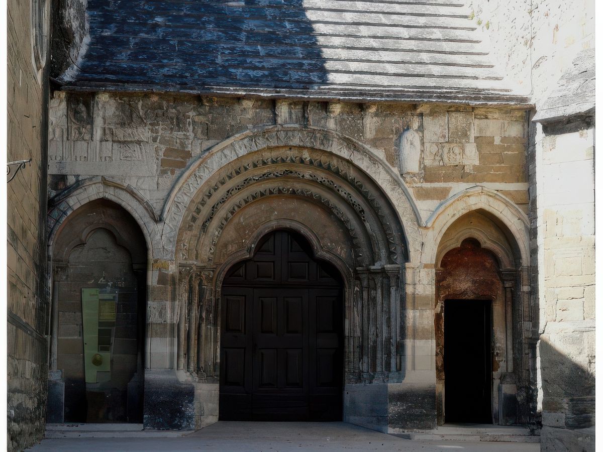 Les portes trilobées du portail méridional de l'église Notre-Dame-de-Nazareth à Valréas.