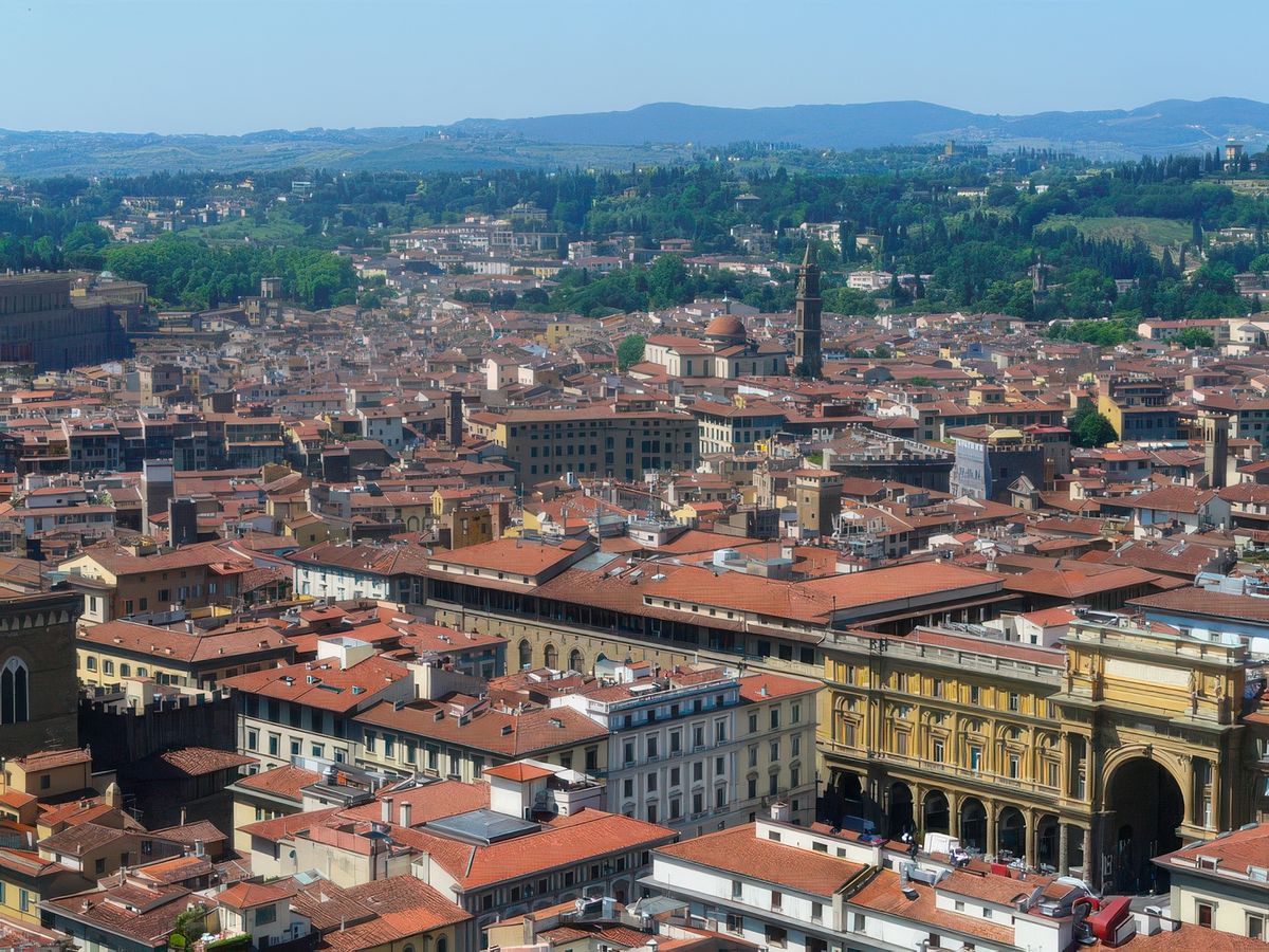 Vue sur les toits et certains monuments de Florence.