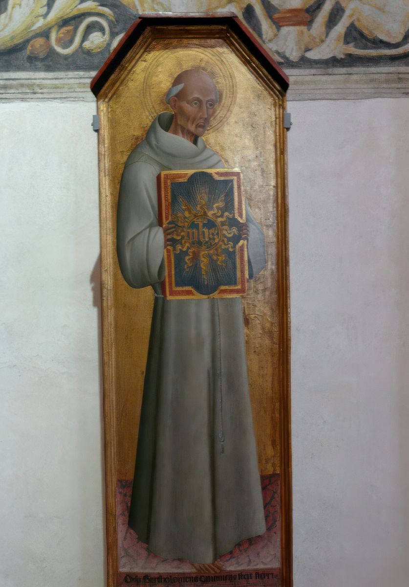 Saint Bernardin de Sienne, tableau à la gouache exécuté par Giovanni di Paolo (XVe. siècle).