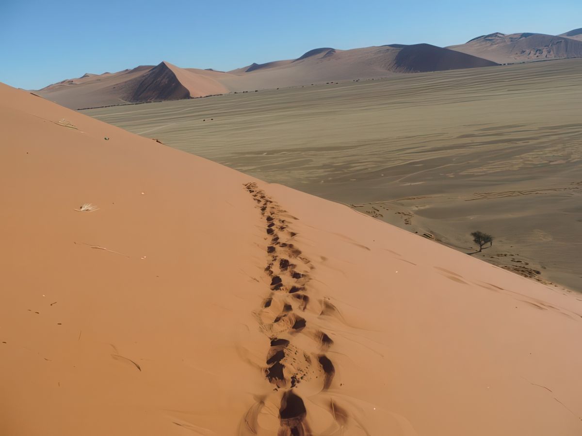 Nos traces dans le sable sont aussitot recouvertes par le vent
