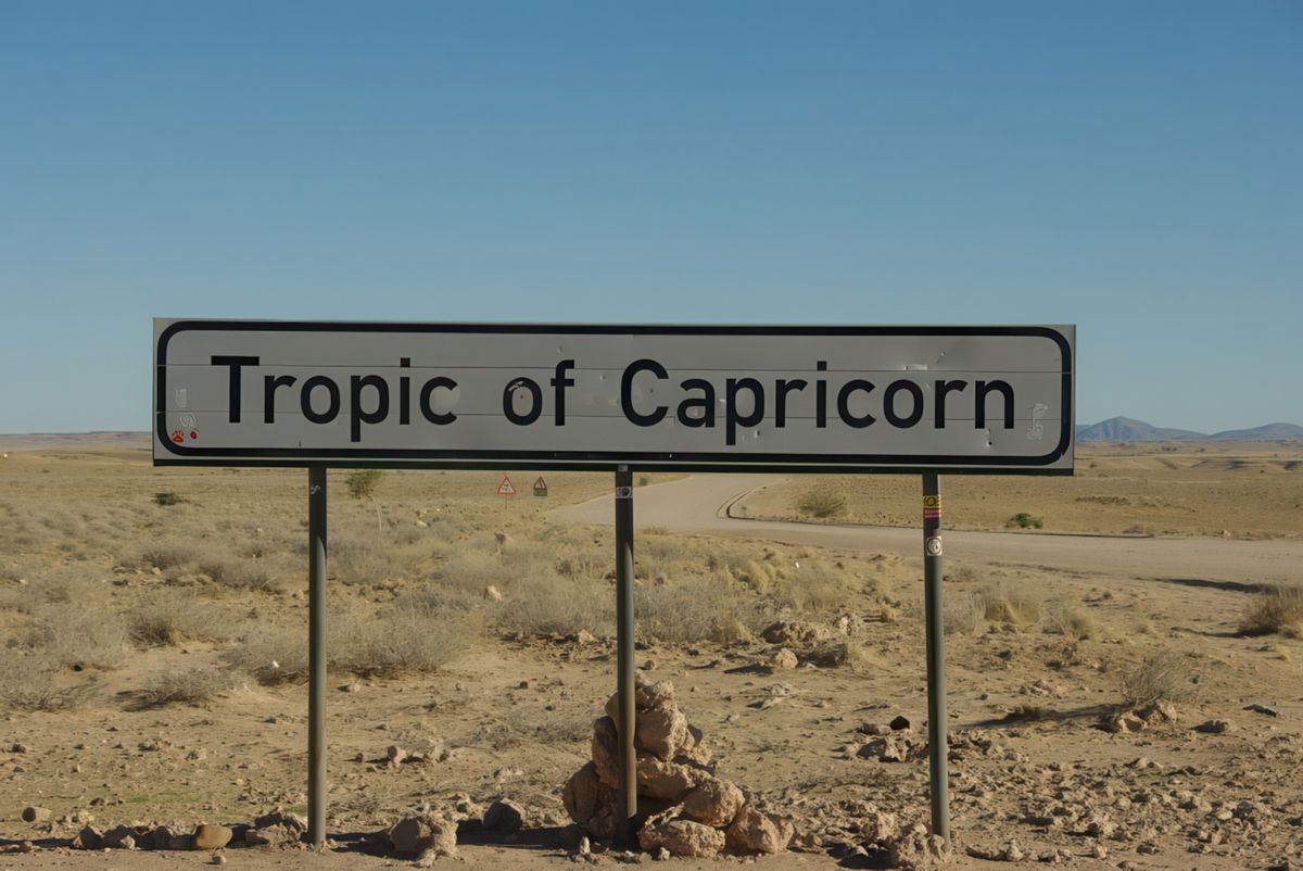 Panneau indiquant le passage du tropique du Capricorne