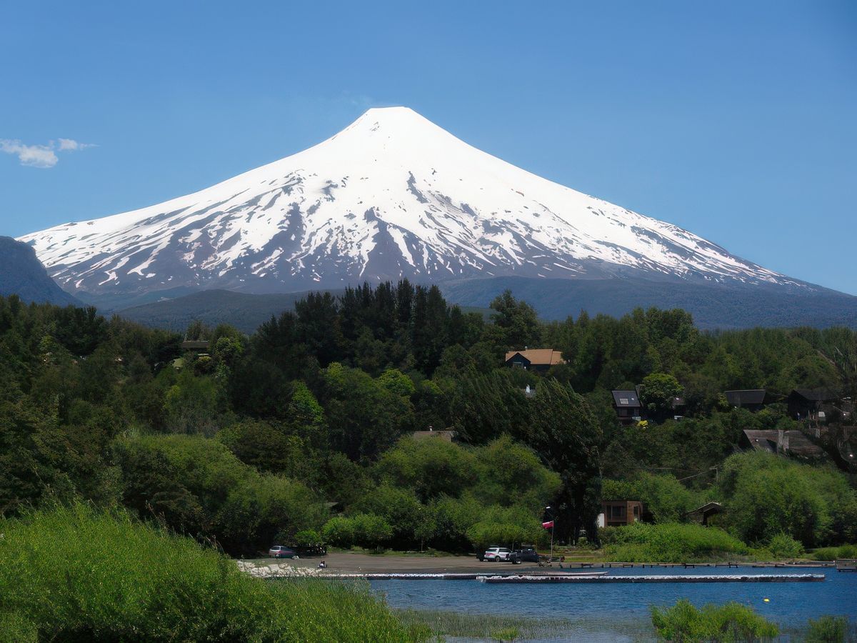 Le volcan Villarica (en activité)au bord du lac Villarica