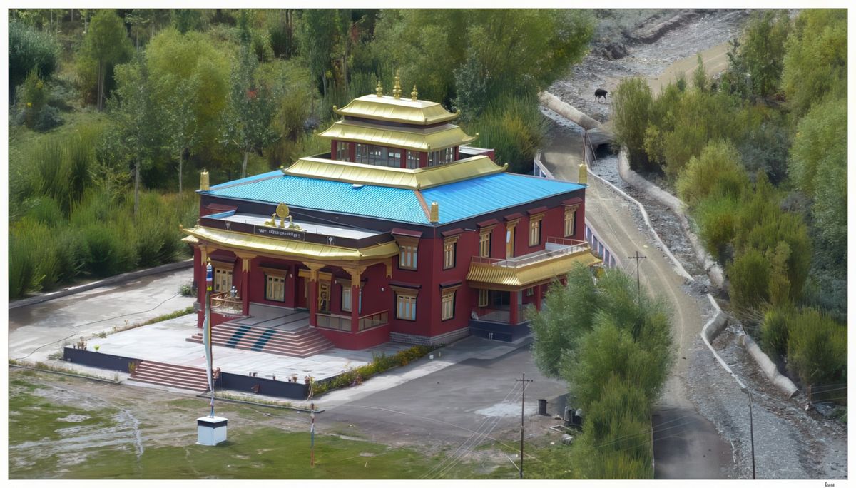 Vue depuis le monastère sur un temple très récent.