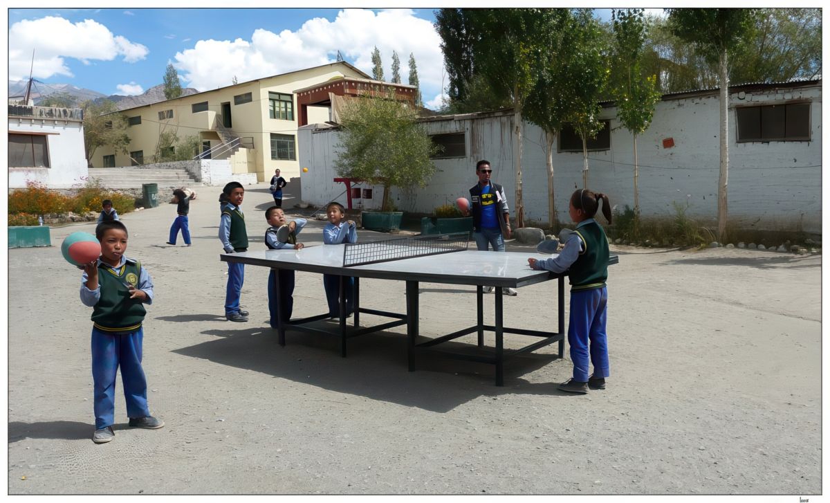Partie de ping-pong pendant la récréation.