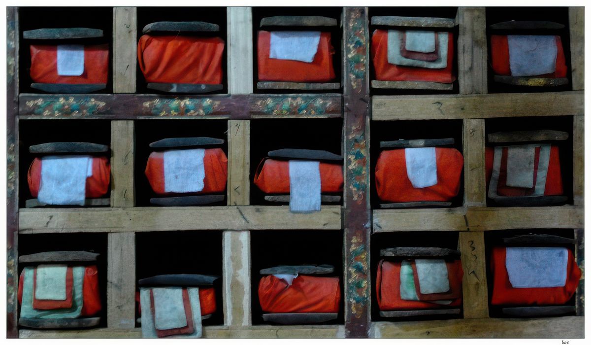 La bibliothèque du palais contient plusieurs volumes de livres sacrés du bouddhisme tibétain comme le Kanjur (recueil de sutras bouddhiques) et le Tanjur (recueil de commentaires). Le Tanjur est composé de 240 volumes qui forme, avec le Kanjur, qui en compte 108, le canon du bouddhisme vajrayana.
