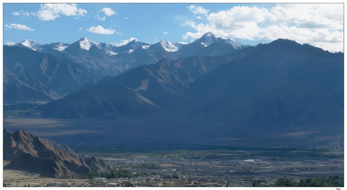 Vue sur les sommets enneigés.