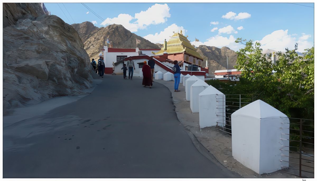 Nous grimpons vers le Shanti Stupa.