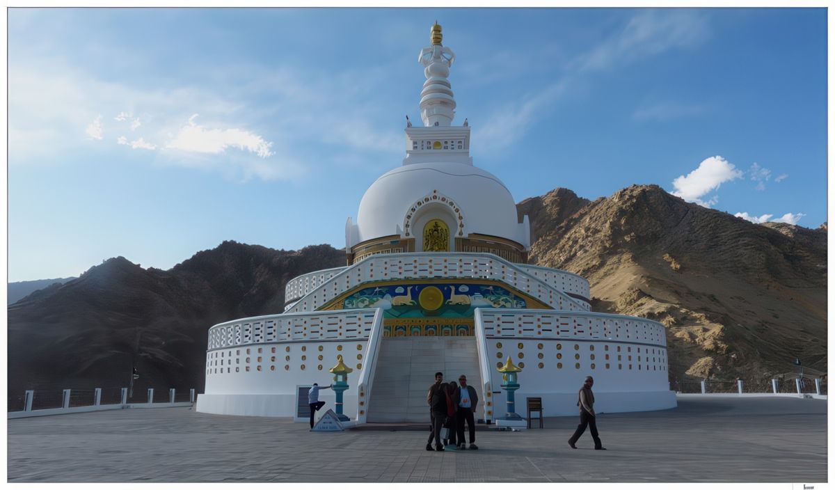 Le Shanti Stupa, d'un blanc étincelant, a été élevé sous le patronage des bouddhistes japonais, il a été inauguré par le dalaï-lama en 1985. Il symbolise la paix dans le monde et l'alliance entre le Ladakh et le Japon.