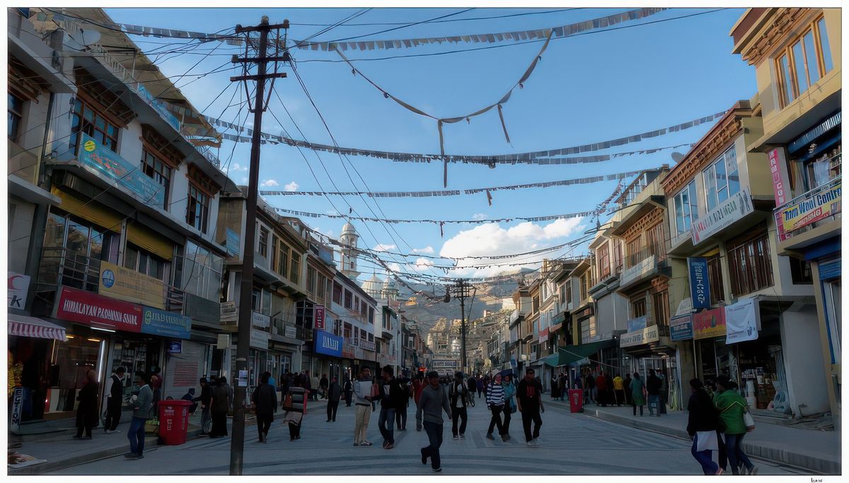 Leh fut entre le XVIIe siècle et 1949 un carrefour caravanier majeur au croisement des routes qui reliaient la région du Pendjab à l'Asie centrale et le Cachemire au Tibet. Avec ses larges avenues le Main Bazaar était destiné à faciliter le passage des chevaux et chameaux. Aujourd'hui, c'est une rue piétonne animée près de Jama Masjid avec beaucoup de magasins et de restaurants.