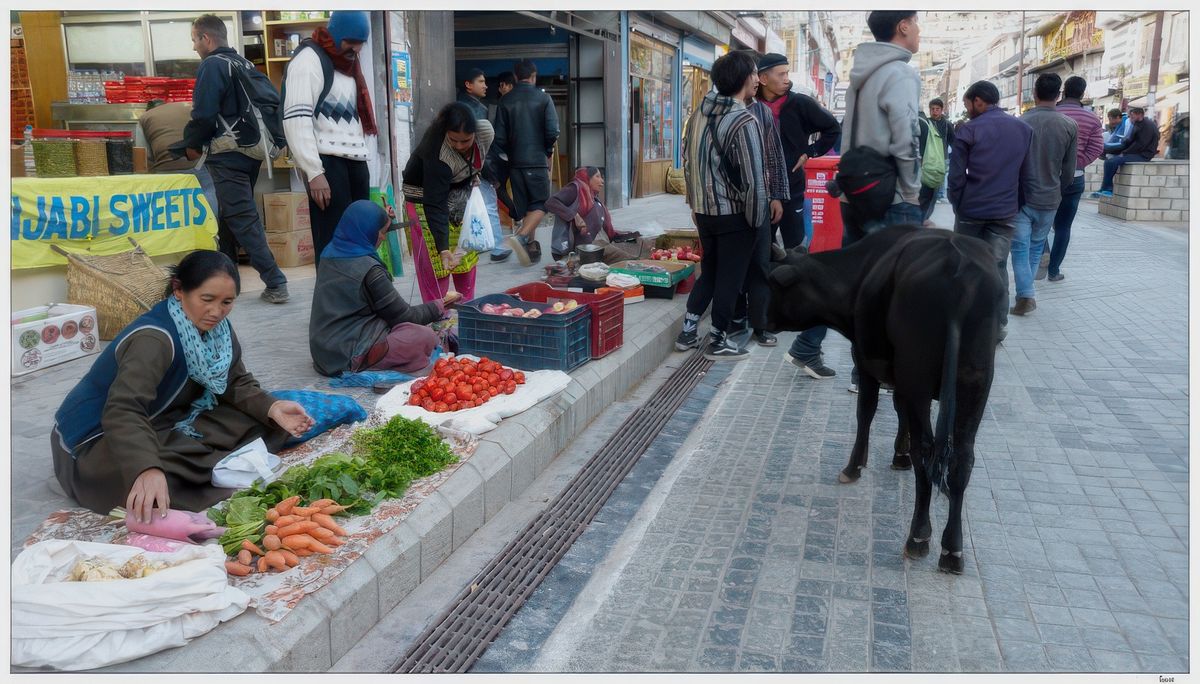 La vache est attirée par tous ces beaux produits.