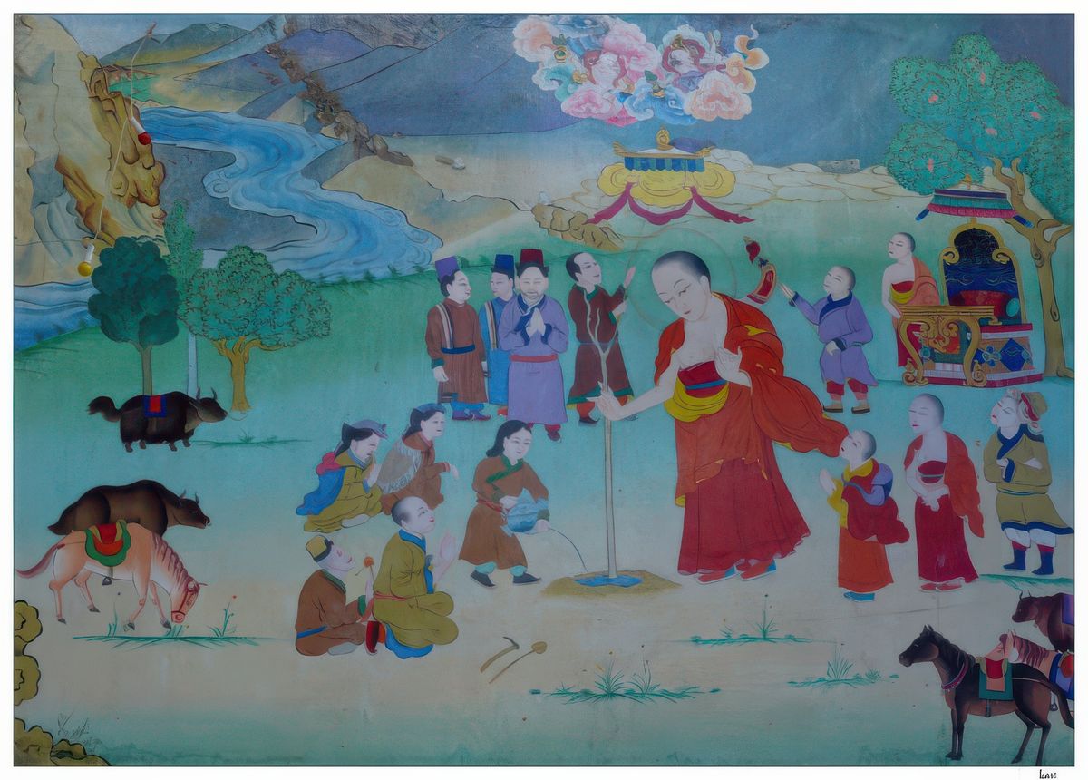 En arrivant au complexe d'Alchi, une jolie fresque représentant l'enseignement du Bouddha.