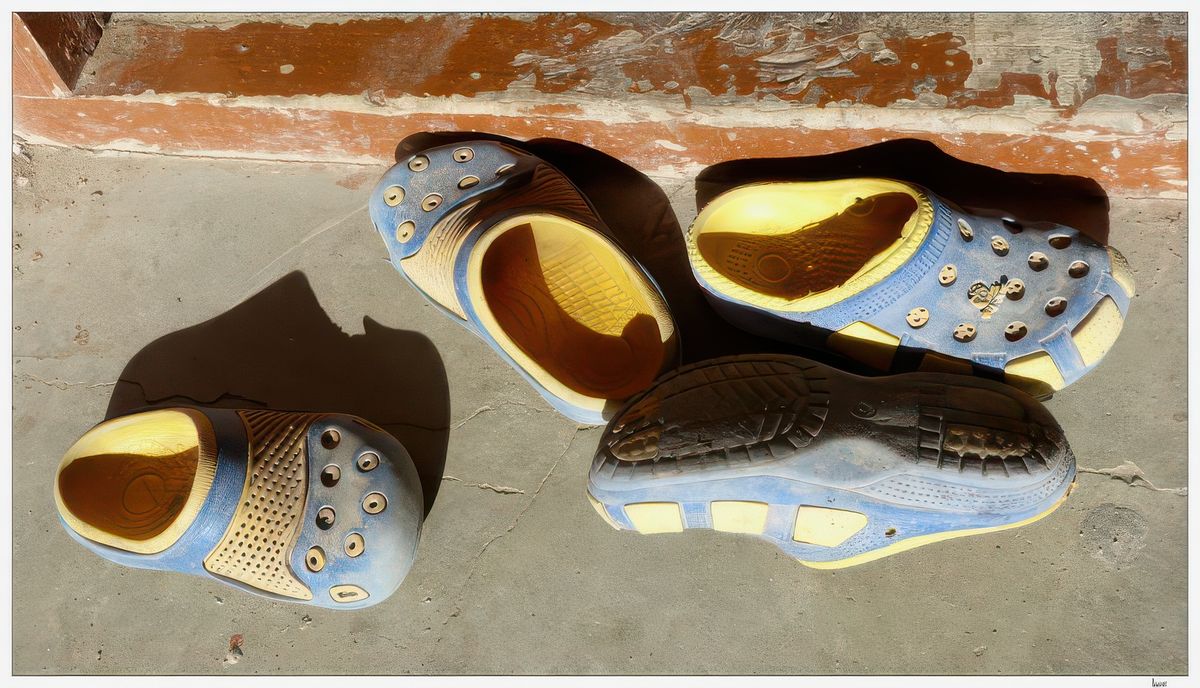 Les chaussures des fillettes devant la porte d'une classe.
