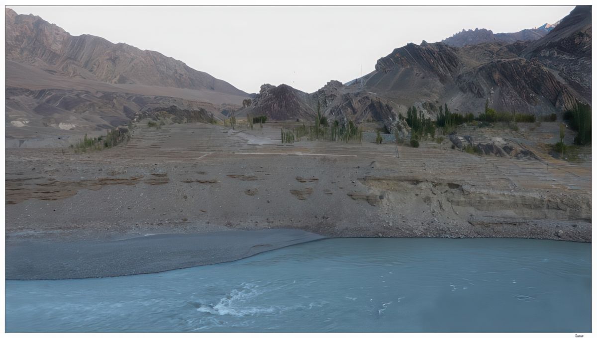 Vue sur l'Indus et les berges environnantes.