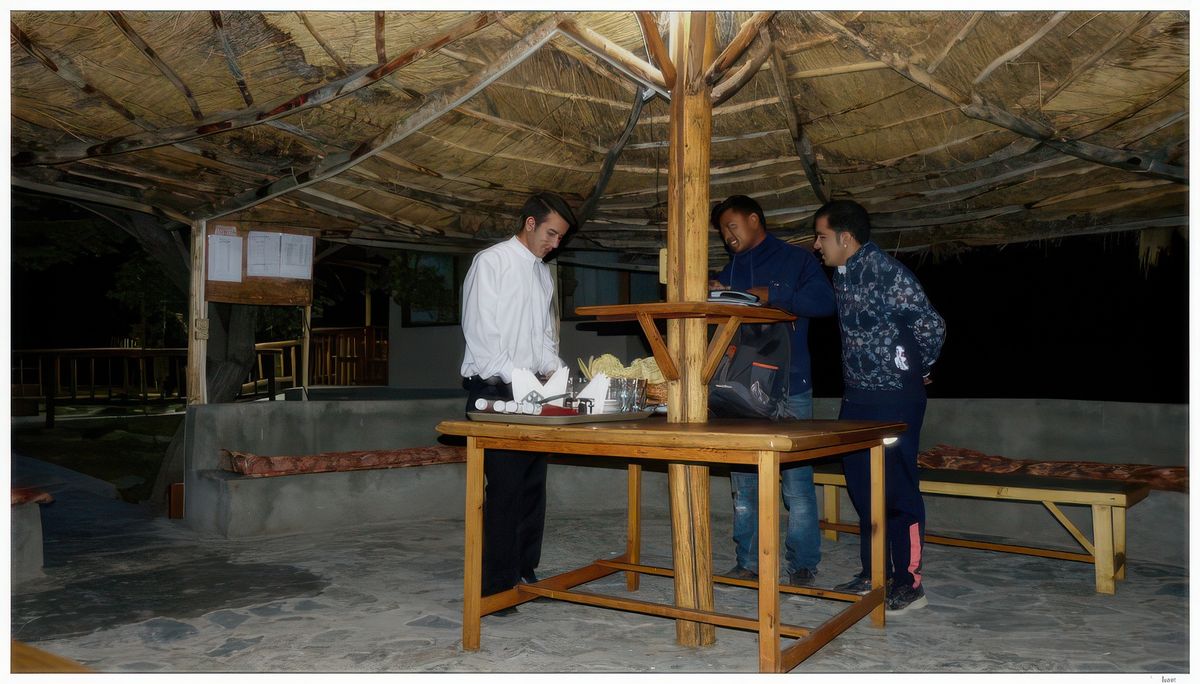 Au fond du parc, surplombant l'Indus, le bar où nous allons prendre l'apéritif et reparler du monastère de Rizong et de la nonnerie Chomoling.