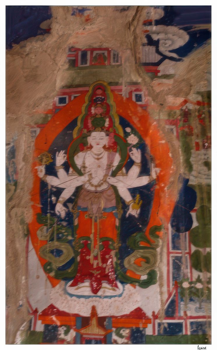 Représentation d'Avalokiteshvara, le Bouddha de la Compassion, le dalaï-lama est considéré comme sa réincarnation.