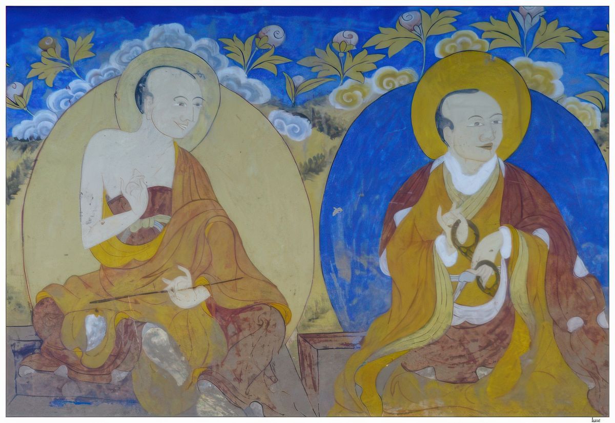 Peinture murale dans la cour intérieure du monastère de Thiskey; ces fresques datent du XIXe siècle.