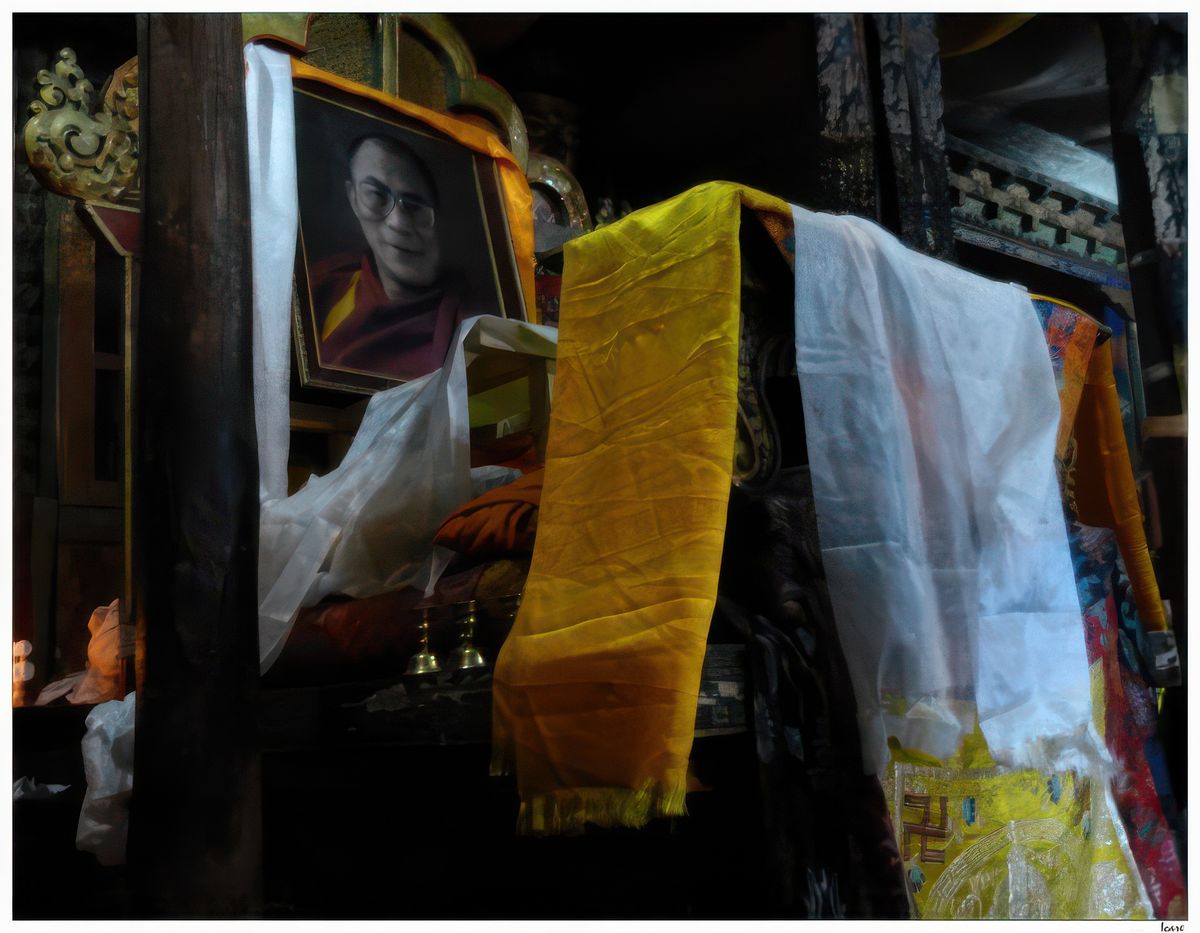 Le trône du dalaï-lama et celui du rimpoche sont au fond de la salle.