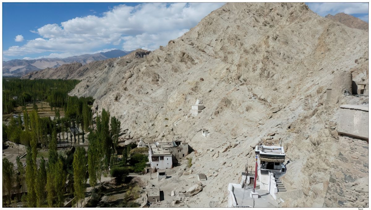 Shey, cerné par les montagnes est aussi un village oasis, comme en témoignent tous ces arbres.