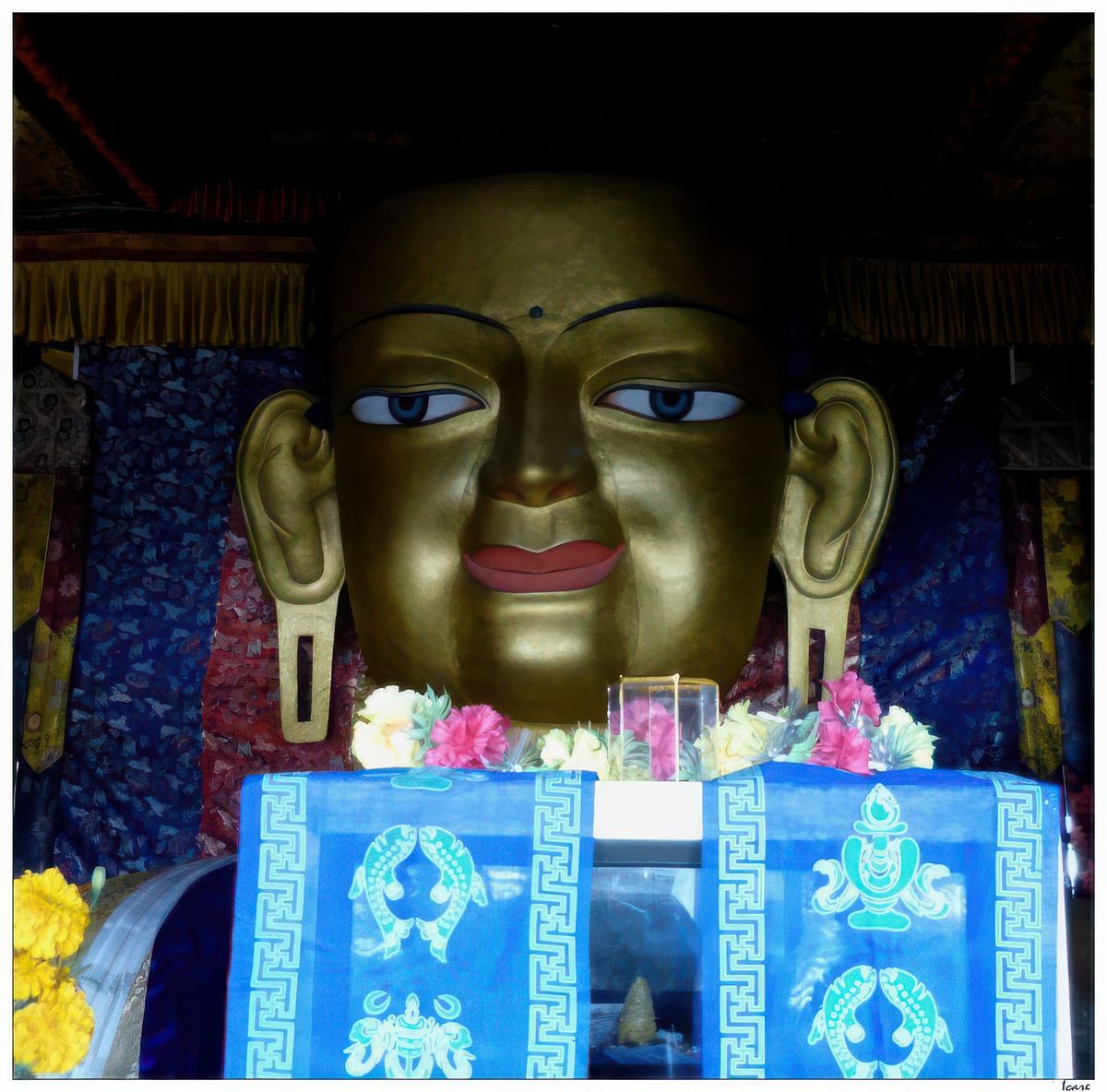 Le regard impénétrable du Bouddha Shakyamuni.