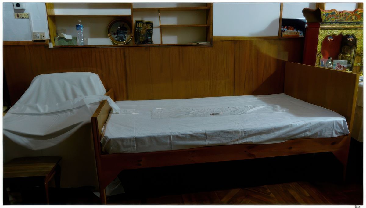 A l'étage supérieur, la chambre du dalaï-lama.