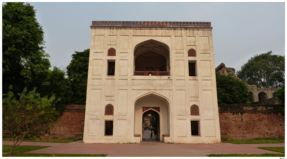 Entrée sur les jardins par l'enceinte de Bu Halima, la seule qui est tournée vers le tombeau de Humayun.