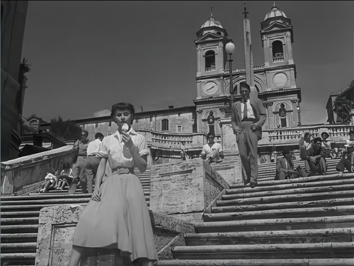 Rome: Scalinata di Trinità dei Monti - scène du film "Vacances Romaines".
