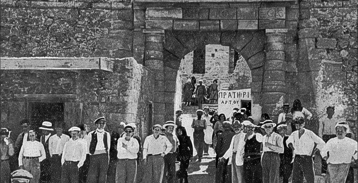 Groupe de malades à l'entrée de la porte de l'embarcadère(1930).