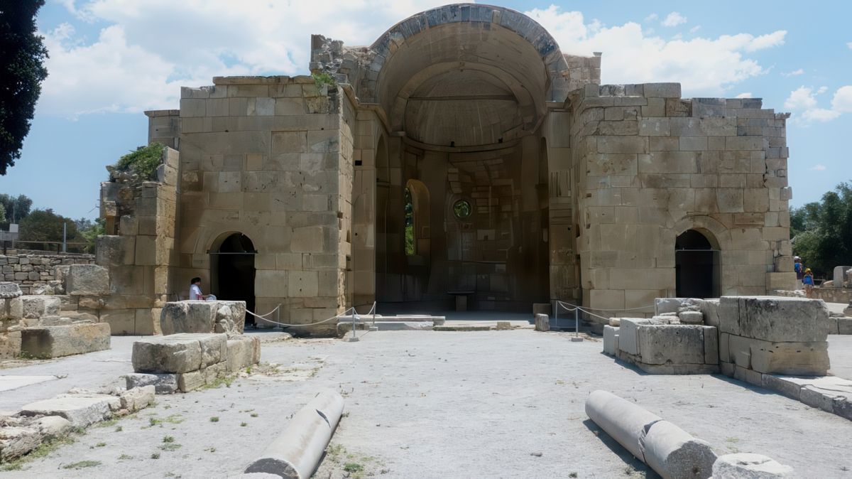 De la basilique Saint Tite, il ne subsiste que l'abside flanquée de ses deux chapelles. Les arases des murs et les sols pavés sont toujours visibles.
