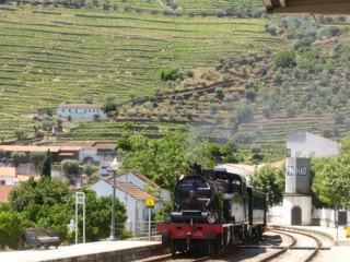 Dominé par les vignes en terrasses du Douro, le train dans la gare de Pinhao au Portugal. Cette gare est célèbre pour ses azuléjos polychromes.