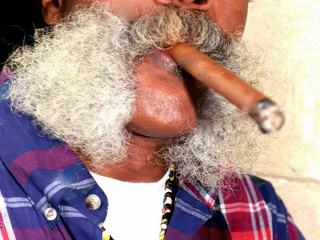 Lors de notre voyage à CUBA en 2018 nous sommes passés à l'ouest de l'île dans la magnifique vallée de VÉNALES. Cette région fertile est celle privilégiée  de la production de tabac sur l'île de CUBA. Et qui dit tabac dit forcément cigares et en particulier Havane.
 Au programme des visites figurent les manufactures de ces fameux cigares.
 Dans la galerie marchande qui suit la visite sont exposés des portraits de cubains "barbus et moustachus ", en voici un que j'ai pris en photo pour illustrer mes albums persos. Je pense qu'il peut illustrer le thème demandé ce mois.
 A noter sur le béret de l'homme un autre barbu et moustachu icône de la population cubaine et de son indépendance. LE CHE !!