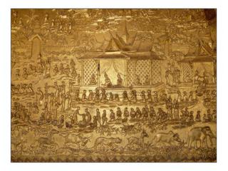 Bas-reliefs représentant des scènes de la vie rurale et de la vie quotidienne des Laos. On peut voir les principaux animaux du pays: cerfs, tigres, rhinocéros, éléphants...