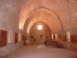 Le dortoir, vu depuis le mur mitoyen avec l'église abbatiale, mesure près de 30 mètres. L'escalier du dortoir menant dans le cloître, appelé escalier de jour était utilisé par la communauté durant la journée. Le décrochement des pierres sur la voûte est du au tremblement de terre de 1902 qui a eu lieu à Salon de Provence et qui a retentit jusque là.