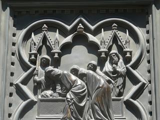 Détail de la porte nord: la mise au Tombeau. Lorenzo Ghiberti (entre 1403 et 1424).
