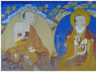 Peinture murale dans la cour intérieure du monastère de Thiskey; ces fresques datent du XIXe siècle.