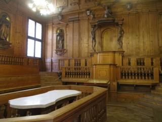 Bologne: le "théâtre anatomique" du Palazzo Archigimnasio.