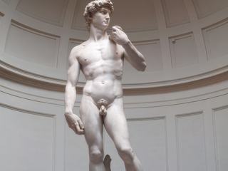 La monumentale sculpture du "David" de Michel-Ange, à la Galleria dell'Academia.