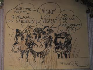 Dessin humoristique sur les "ravages" des sangliers dans les vignes (!).