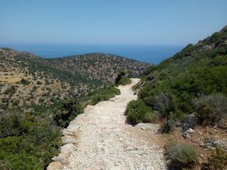 Au départ le sentier est empierré, puis nous descendons par des escaliers.