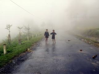 Une matinée où nous avions décidés de rejoindre la frontière chinoise, nous sont apparus ces deux petits fantomes dans la brume. Amusés, curieux mais trop timides pour nous approcher de plus près.