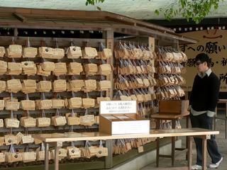 Les souhaits laissés par les visiteurs : sur des petites plaquettes en bois, le visiteur peut écrire un souhait et l'accrocher.